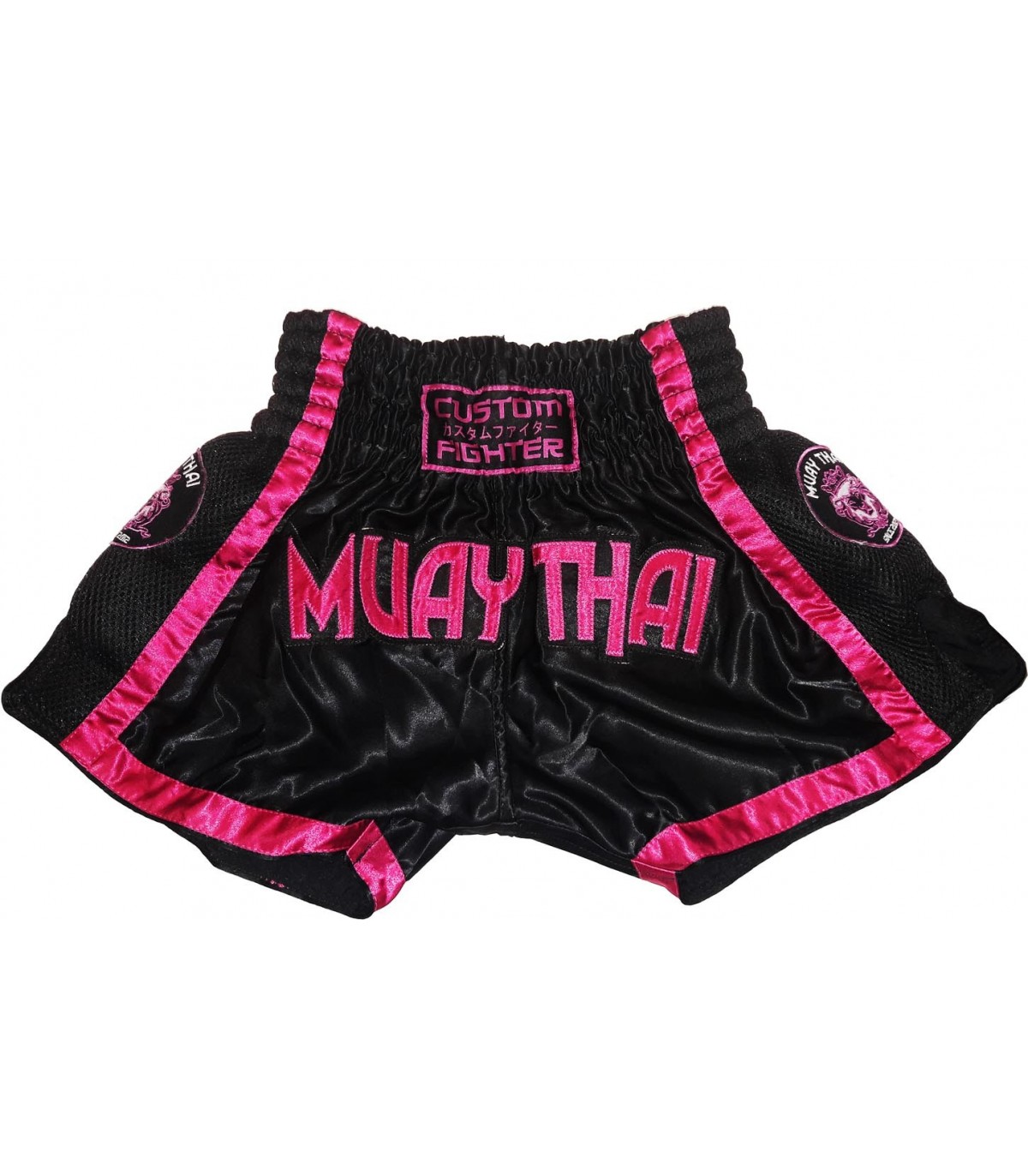 Short de muay thai, k1, kick boxing rosa/negro pantalon Custom Fighter